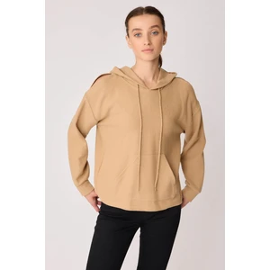 Omuz Dekolteli Kanguru Cep Kapüşonlu Sweatshirt