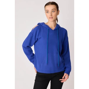 Omuz Dekolteli Kanguru Cep Kapüşonlu Sweatshirt