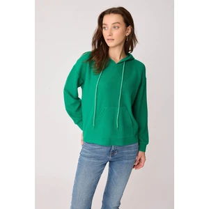 Omuz Dekolteli Kanguru Cep Kapüşonlu Sweatshirt