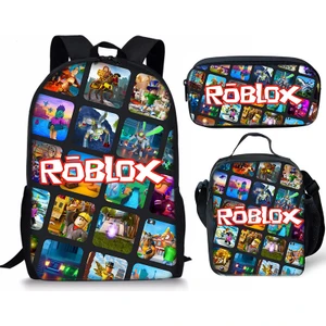 3D Yeni Roblox Öğrenci Okul Çantası Yemek Çantası Kalem Baskı Sırt Çantası Üç Parçalı Set (Yurt Dışından)