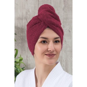 Düz Eponj Düğmeli Havlu Bordo Saç Kurulama Bonesi
