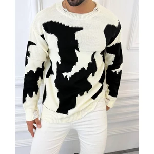 Elku Moda Kazak Çift Kat Örme Pamuk Kazak Detaylı Lazer Kesim Salaş Triko Kazak