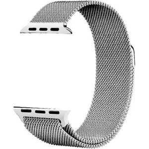 Apple Watch 3 4 5 6 7 8 9 Se Uyumlu 38-40-41MM Mıknatıslı Hasır Metal Kordon-01 Gümüş