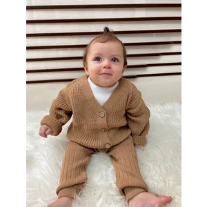 Meriç Bebe Selanik Örgüsü Triko Ahşap Düğmeli Oversize Basic Unisex Model Hırka