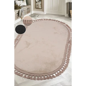 Relax Vizon Oval Salon Oda Halısı Ponpon Saçaklı Leke Tutmaz Yıkanabilir Kaymaz Yumuşak Peluş Yolluk
