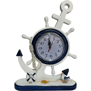 Hediye Fikri Dekoratif Gemi Dümeni ve Çapa Şeklinde Masa Üstü Saat 33 cm x 22 cm
