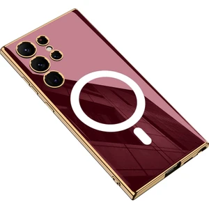 Samsung Galaxy S23 Ultra Kılıf Zore Wireless Şarj Özellikli Kenarları Gold Kaplama Aynalı Kent Kapak