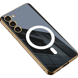 Samsung Galaxy S23 Kılıf Zore Wireless Şarj Özellikli Kenarları Gold Kaplama Aynalı Kent Kapak