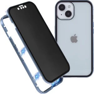 Forestl Digital Iphone 14 Telefon Kasası Anti-Casus Metal Çerçeve+Çift Taraflı Temperli Cam Manyetik Tam Koruma Kapak Işığı Mavi (Yurt Dışından)