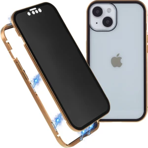 Forestl Digital Iphone 14 Telefon Kasası Anti-Casus Metal Çerçeve+Çift Taraflı Temperli Cam Manyetik Tam Koruma Kapağı Altın (Yurt Dışından)