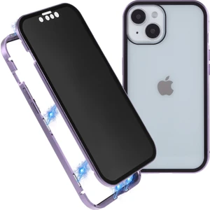 Forestl Digital Iphone 14 Telefon Kasası Anti-Casus Metal Çerçeve+Çift Taraflı Temperli Cam Manyetik Tam Koruma Kapak-Mor (Yurt Dışından)