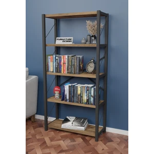 Furnature Design Metal Kitaplık 5 Raflı Dekoratif Kitaplık Atlantik Çam