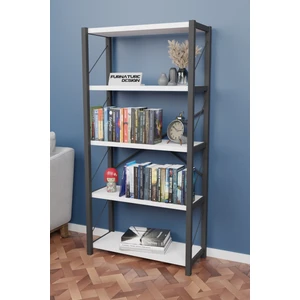 Furnature Design Metal Kitaplık 5 Raflı Dekoratif Kitaplık Beyaz