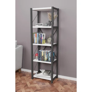 Furnature Design Metal Kitaplık 5 Dar Raflı Dekoratif Kitaplık Beyaz