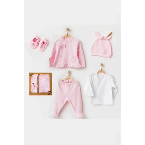 24310  Pembe Natura Wawa Organic Gots Kız Bebek 5 Li Hastane Çıkış Seti-Pembe
