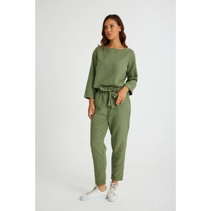 Keten Günlük Rahat Beli Kemerli Kadın İkili Takım Alt Üst