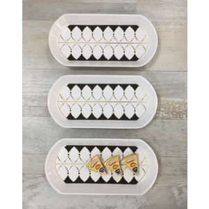 Black Drops 3 Adet 26 cm Orta Boy Seramik Oval Kahvaltı Peynir Kayık Servis Sunum Tabağı