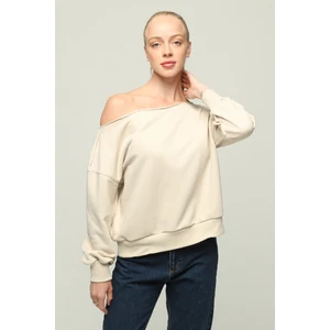Kadın Düşük Omuzlu Uzun Kollu Örme Sweatshirt