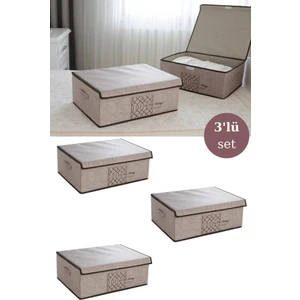 3 Adet Keçe Kapaklı Baza Hurcu, Çok Amaçlı Düzenleyici Organizer 50X40X19 cm Krem