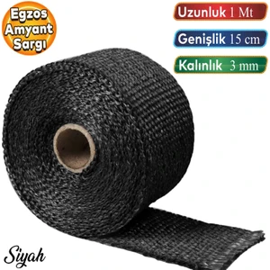 1 Metre 15 cm Cam Elyaf Eksoz Sargısı Manifold Sargı Bezi Yanmaz Bant Siyah Amyant 3 mm (Kalınlık)