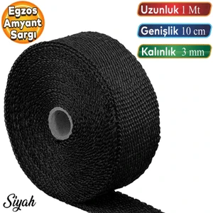 1 Metre 10 cm Cam Elyaf Eksoz Sargısı Manifold Sargı Bezi Yanmaz Bant Siyah Amyant 3 mm (Kalınlık)
