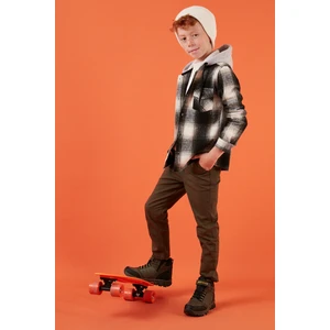 Kapüşonlu Çift Cepli Ekoseli Kışlık Oduncu Gömlek Erkek Çocuk Gömlek CF24W81780