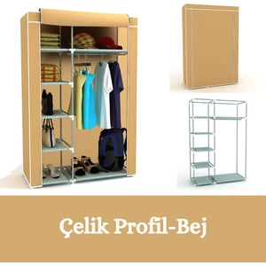 Tek Yandan Raflı Çelik Profilli Bez Dolap Kumaş Gardrop