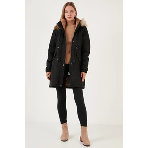 Regular Fit Suni Kürklü Sabit Kapüşonlu Parka Kadın Parka 6403346