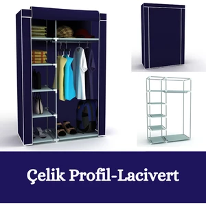 Tek Yandan Raflı Çelik Profilli Bez Dolap Kumaş Gardrop