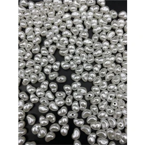 Hedef Bijuteri 50GR Formsuz Şekilsiz Beyaz Renk Plastik Lüks Inci Boncuk, Yamuk Inci (250 Adet)