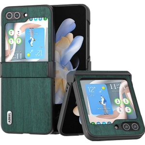 Samsung Galaxy Z Flip5 Green Için Abeel Ahşap Doku Pu Pus Pop Kahraman (Yurt Dışından)