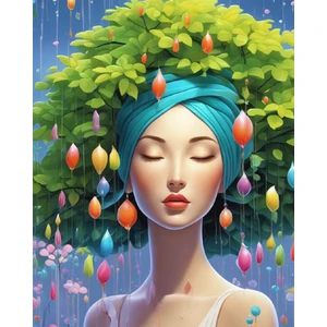 Renkli Baskılı Sayılarla Boyama Hobi Seti (Çerçeveli) 40X50 Cm: Yapraklı Güzel