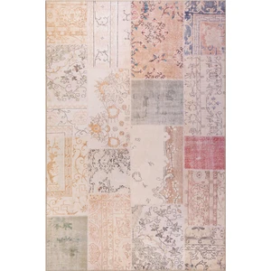 Folk Patchwork Desenli Dokuma Taban Dekoratif Bej Halı (Ba 16)