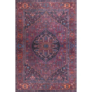 Folk Vintage Desenli Dokuma Taban Dekoratif Bordo Halı (Ba 18)