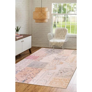 Folk Patchwork Desenli Dokuma Taban Dekoratif Bej Halı (Ba 16)