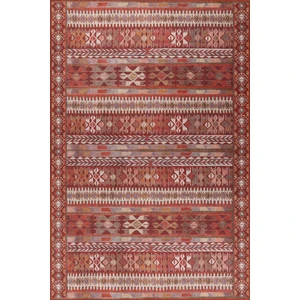 Folk Etnik Karabağ Desenli Dokuma Taban Dekoratif Kırmızı Halı (Ba 43)