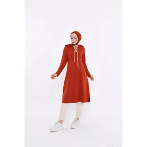 Eflin Yakadan Bağlamalı Sweatshirt - Kiremit