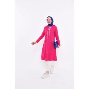 Eflin Yakadan Bağlamalı Sweatshirt - Fuşya