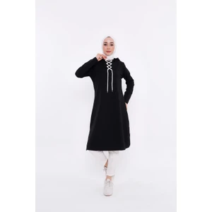 Eflin Yakadan Bağlamalı Sweatshirt - Siyah