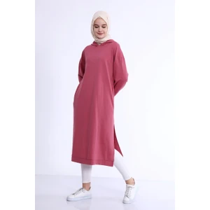 Atlas Kapüşonlu Midi Boy Sweatshirt - Gül Kurusu