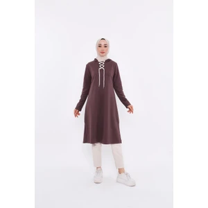 Eflin Yakadan Bağlamalı Sweatshirt - Kahverengi