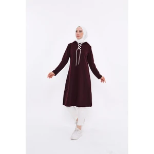 Eflin Yakadan Bağlamalı Sweatshirt - Mürdüm