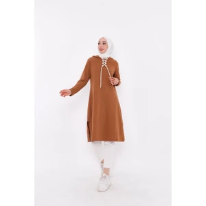 Eflin Yakadan Bağlamalı Sweatshirt - Taba