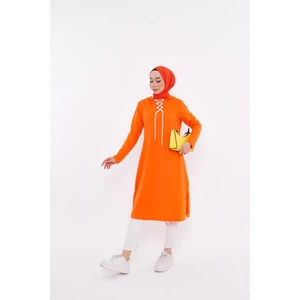 Eflin Yakadan Bağlamalı Sweatshirt - Oranj