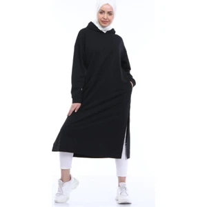 Atlas Kapüşonlu Midi Boy Sweatshirt - Siyah
