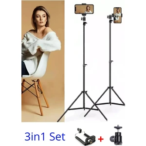 Tripod 2.1 Metre 3in1  360 Döner Başlıklı Telefon Tutucu Ring Light Işık Stüdyo Lamba Ayağı