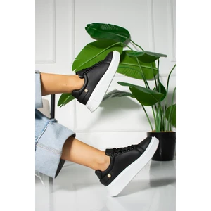 Kadın Sneakers Deri Bağcıklı Agatha Siyah/beyaz