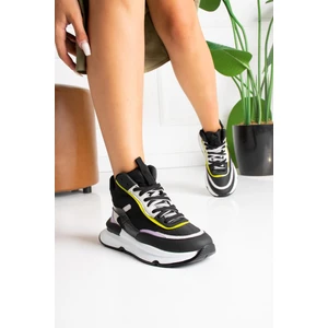 Marion Kadın Sneakers Bağcıklı Spor Bot Siyah/sarı Deri
