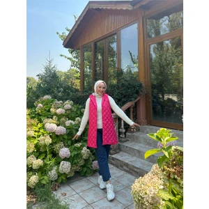 Despina Kapitone Fermuarlı Çıtçıtlı Kolsuz Yelek - 71150.025 - Fuşya
