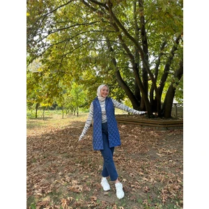 Despina Kapitone Fermuarlı Çıtçıtlı Kolsuz Yelek - (38-46) - 71150 - İndigo